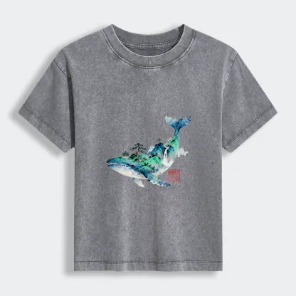 Tokyo-Tiger Whale Ink Painting Landscape Women's Washed T-shirt