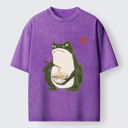 Tokyo-Tiger Grumpy Frog Loves Ramen Washed T-Shirt