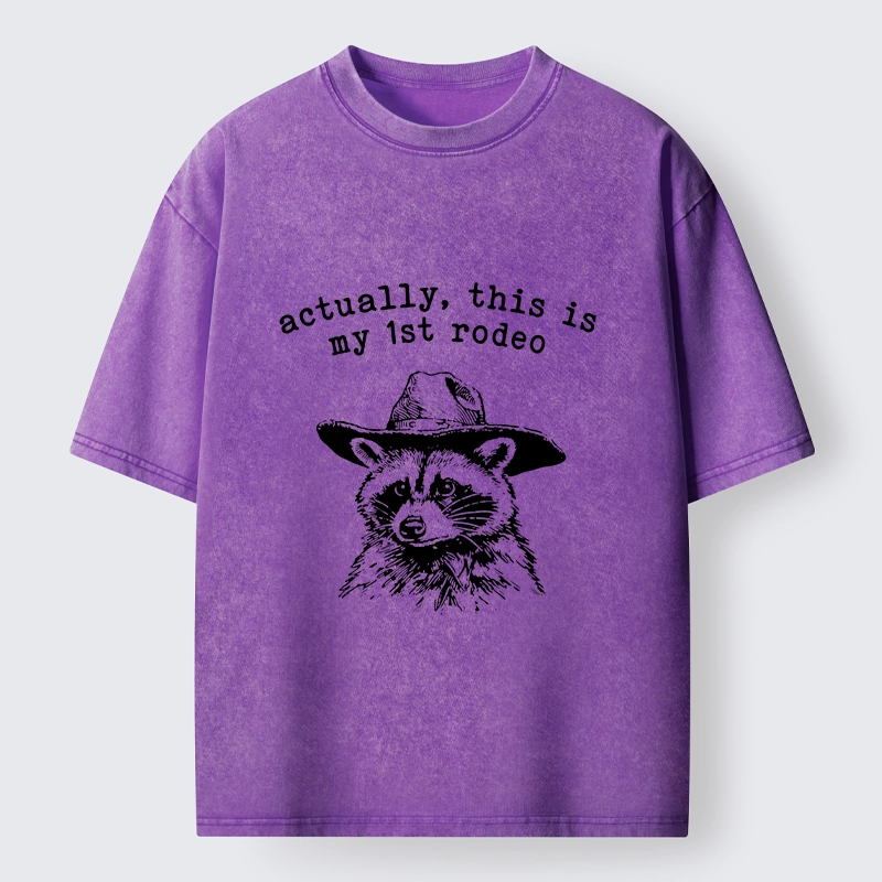 Tokyo-Tiger Cowboy Raccoon First Rodeo Meme Washed T-Shirt