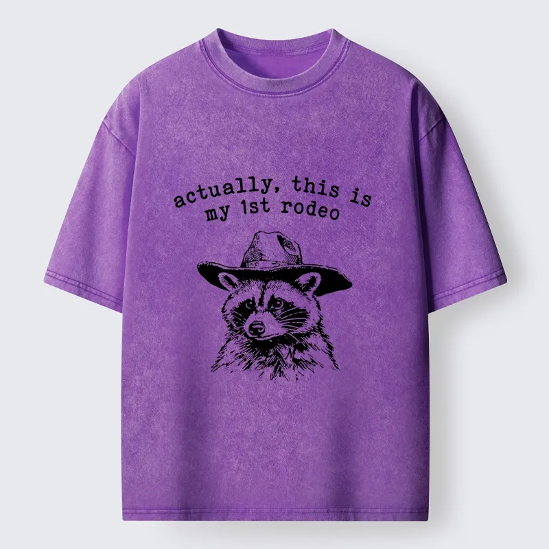Tokyo-Tiger Cowboy Raccoon First Rodeo Meme Washed T-Shirt