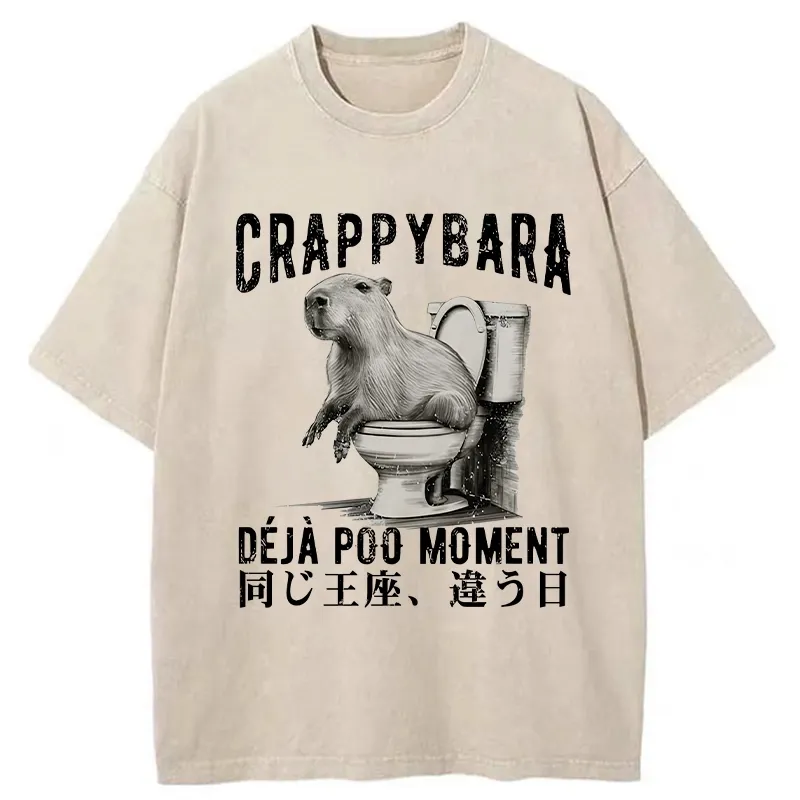 Tokyo-Tiger Funny Capybara Poo Moment Washed T-Shirt