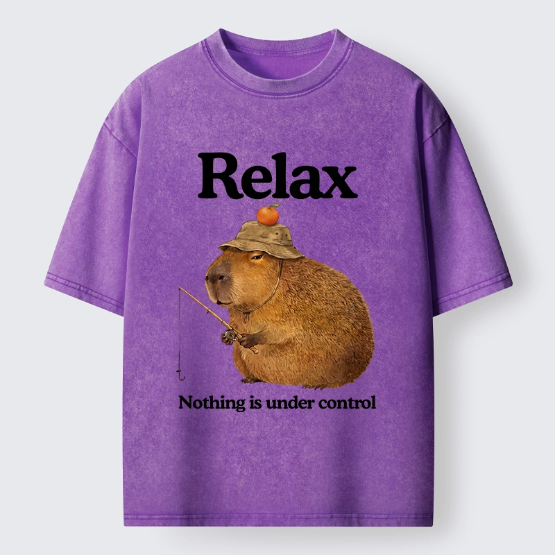 Tokyo-Tiger Capybara Fishing Funny Meme Washed T-Shirt