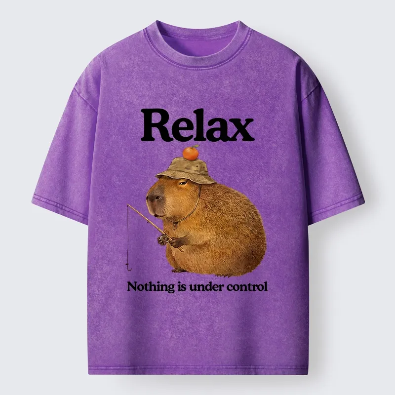 Tokyo-Tiger Capybara Fishing Funny Meme Washed T-Shirt