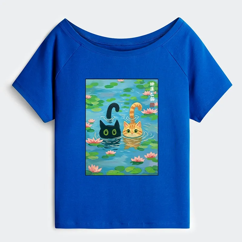 Tokyo-Tiger Cats In The Lotus Pond Off Shoulder T-Shirt