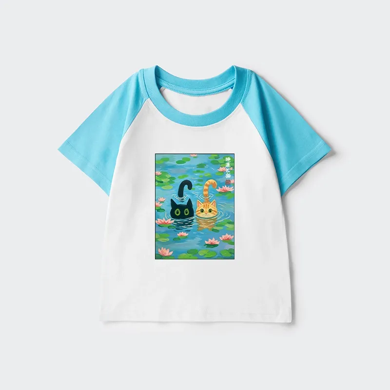 Tokyo-Tiger Cats In The Lotus Pond Kids Raglan T-shirt