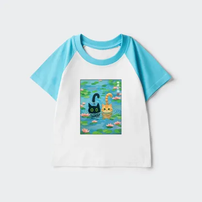 Tokyo-Tiger Cats In The Lotus Pond Kids Raglan T-shirt