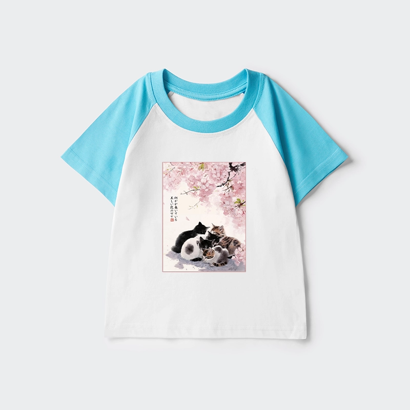 Tokyo-Tiger Cute Cats Sakura Garden Kids Raglan T-shirt