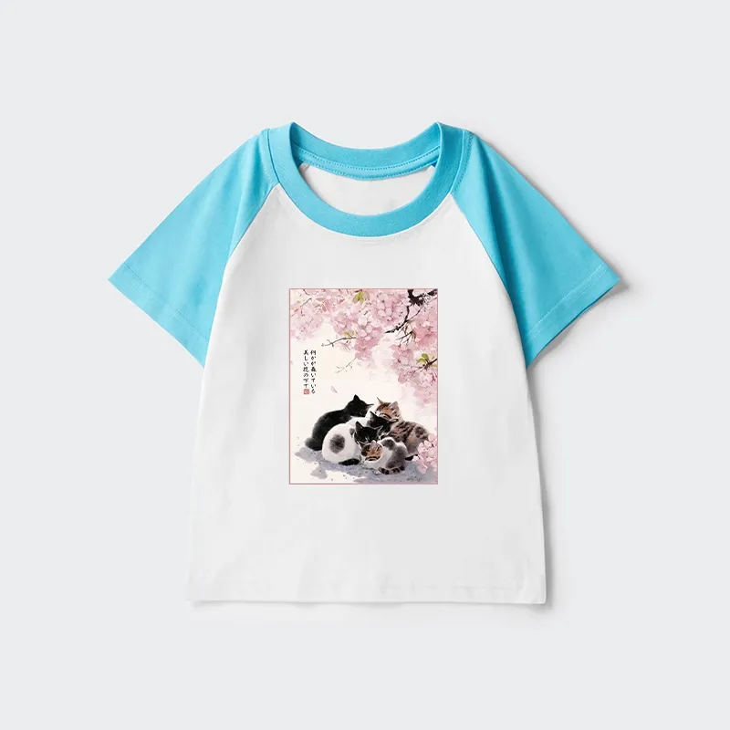 Tokyo-Tiger Cute Cats Sakura Garden Kids Raglan T-shirt