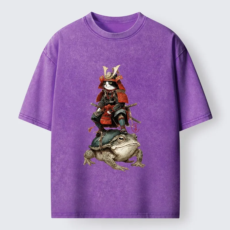 Tokyo-Tiger Japanese Samurai Cat Warrior Washed T-Shirt