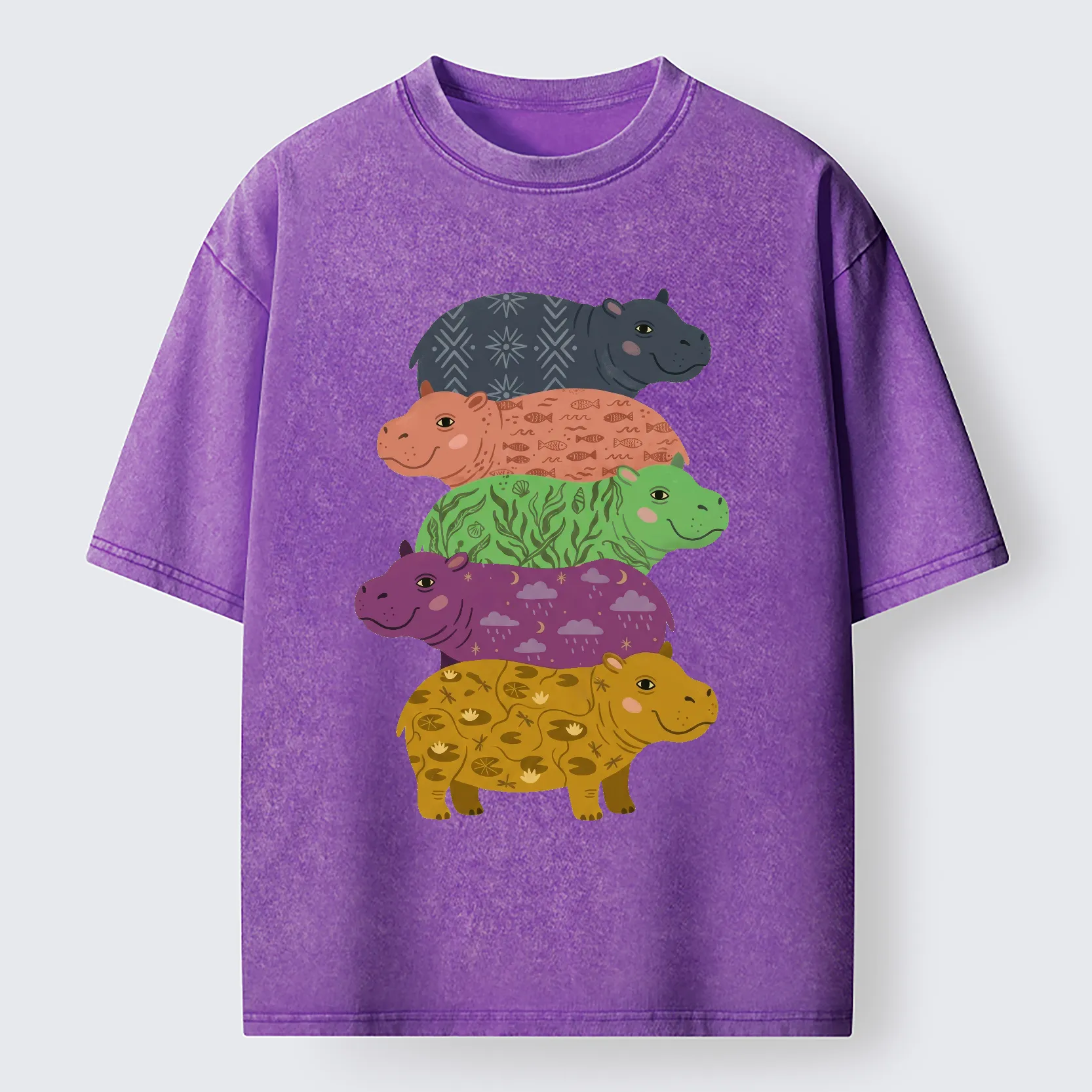Tokyo-Tiger Stack Of Moodengs Washed T-Shirt