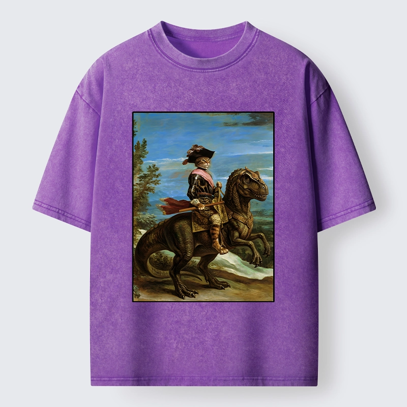 Tokyo-Tiger Fancy Cat Knight On Dinosaur Washed T-Shirt