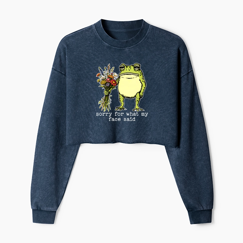 Tokyo-Tiger Frog Sorry Mode Activated Washed Crop Sweatshirt