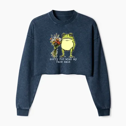 Tokyo-Tiger Frog Sorry Mode Activated Washed Crop Sweatshirt