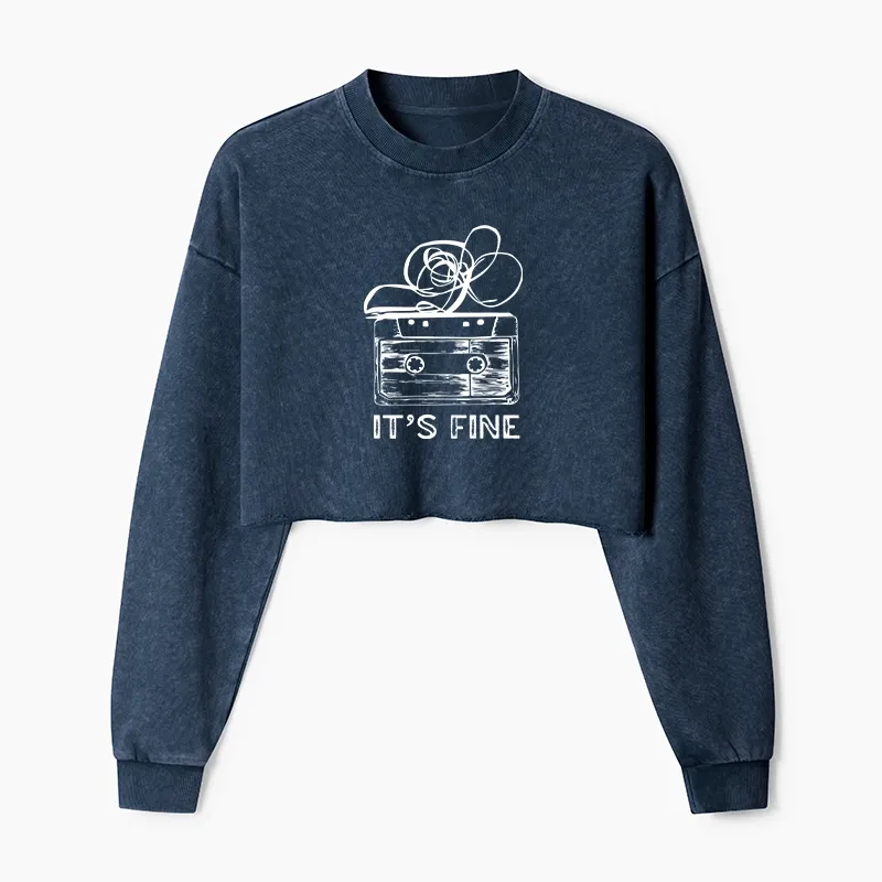 Tokyo-Tiger Cassette Fine Meme Washed Crop Sweatshirt