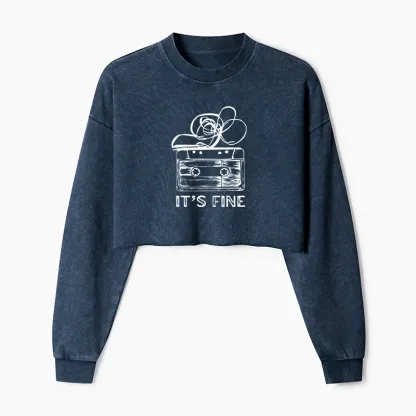 Tokyo-Tiger Cassette Fine Meme Washed Crop Sweatshirt