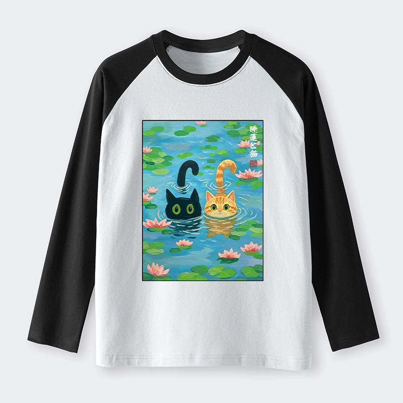 Tokyo-Tiger Cats In The Lotus Pond Raglan Long Sleeve T-shirt