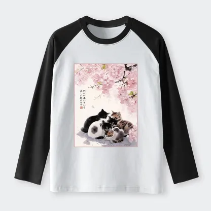 Tokyo-Tiger Cute Cats Sakura Garden Raglan Long Sleeve T-shirt