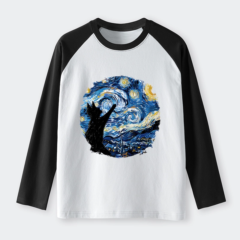 Tokyo-Tiger Starry Night Black Cat Raglan Long Sleeve T-shirt
