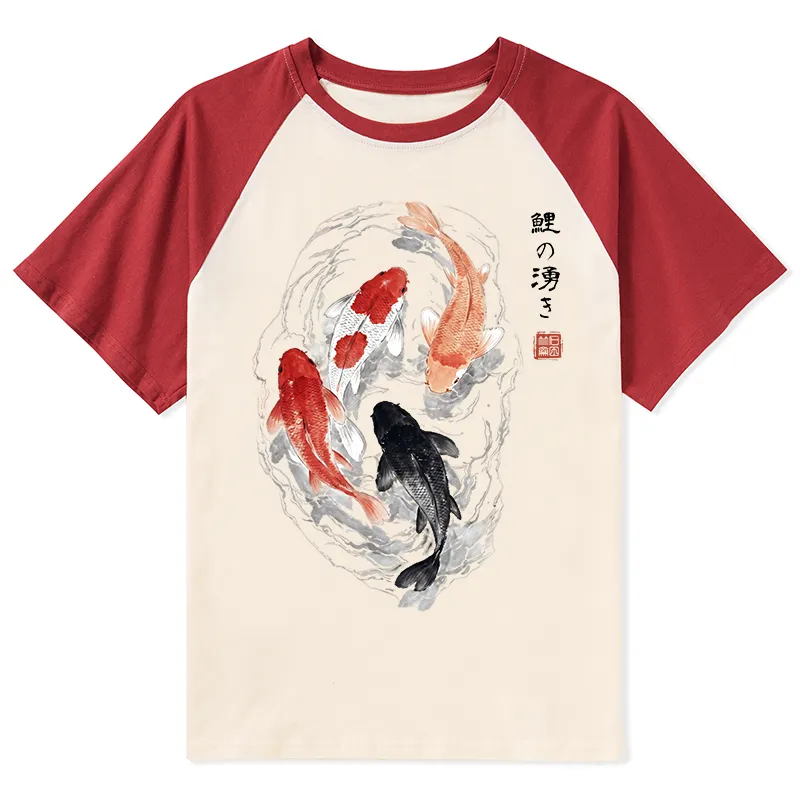 Tokyo-Tiger Koi Fish Flow In Traditional Ink Style Raglan T-shirt