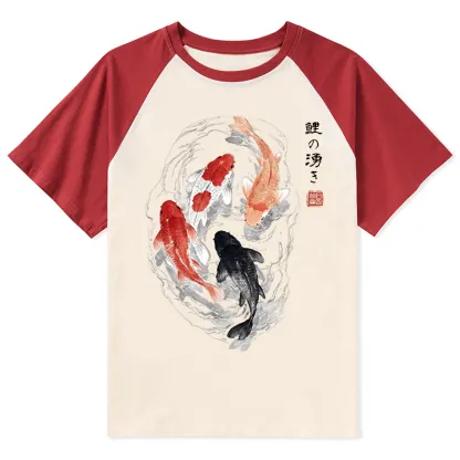 Tokyo-Tiger Koi Fish Flow In Traditional Ink Style Raglan T-shirt