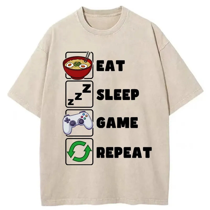 Tokyo-Tiger Eat Sleep Game Repeat Washed T-Shirt