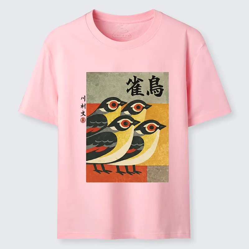 Tokyo-Tiger Cute Sparrows In Retro Japanese Print Classic T-Shirt