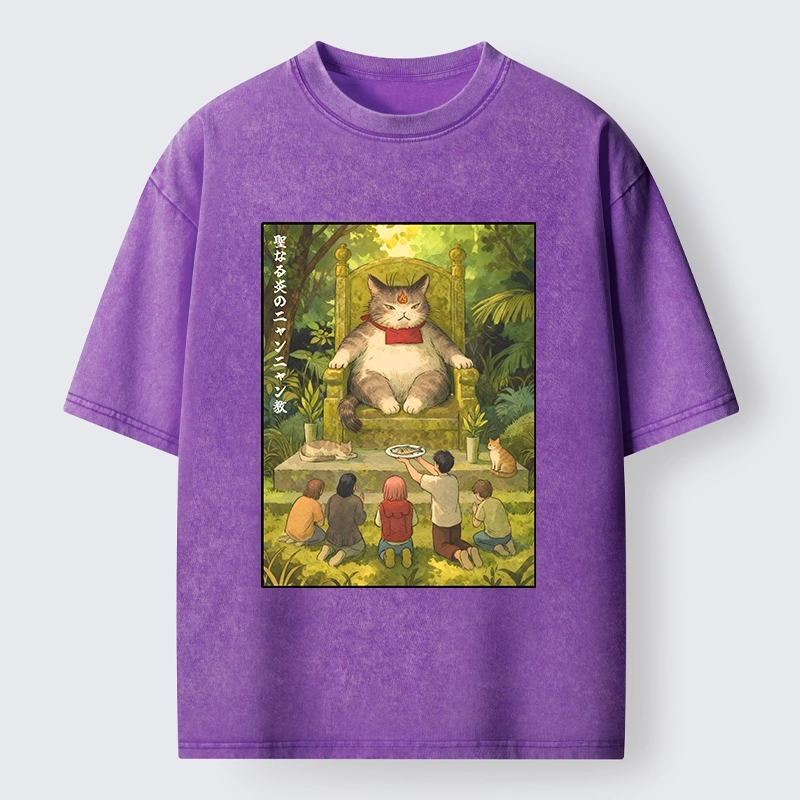 Tokyo-Tiger Cat Religion Meme With Humans Washed T-Shirt