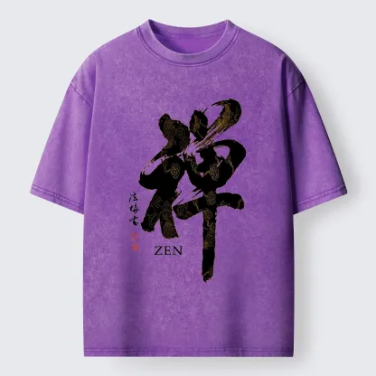 Tokyo-Tiger Japanese Zen Kanji Art Prints Washed T-Shirt