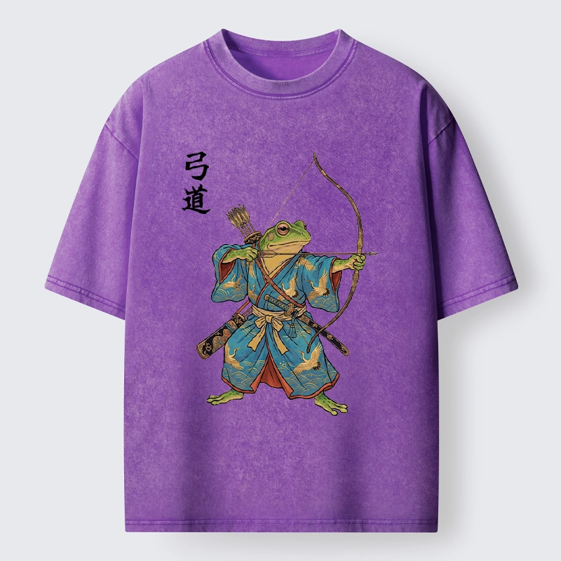 Tokyo-Tiger Frog Samurai Archery Art Washed T-Shirt