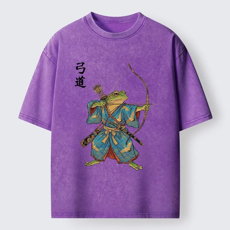 Tokyo-Tiger Frog Samurai Archery Art Washed T-Shirt