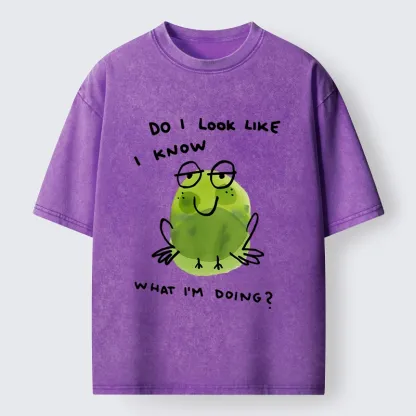 Tokyo-Tiger Little Green Frog Has No Idea What’s Next Washed T-Shirt