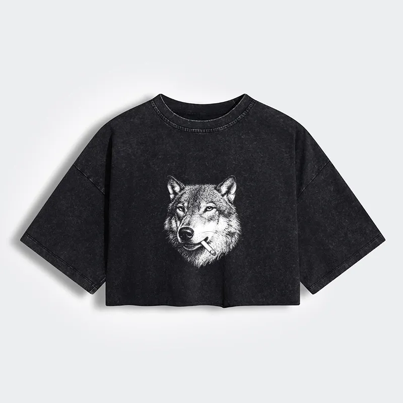 Tokyo-Tiger Cool Wolf Meme Bad Decisions Pending Women's Washed Crop T-Shirt Sale