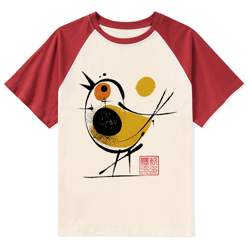 Tokyo-Tiger Aesthetic Yellow And Black Bird Raglan T-shirt