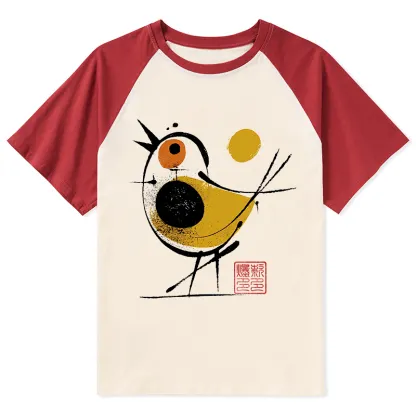 Tokyo-Tiger Aesthetic Yellow And Black Bird Raglan T-shirt