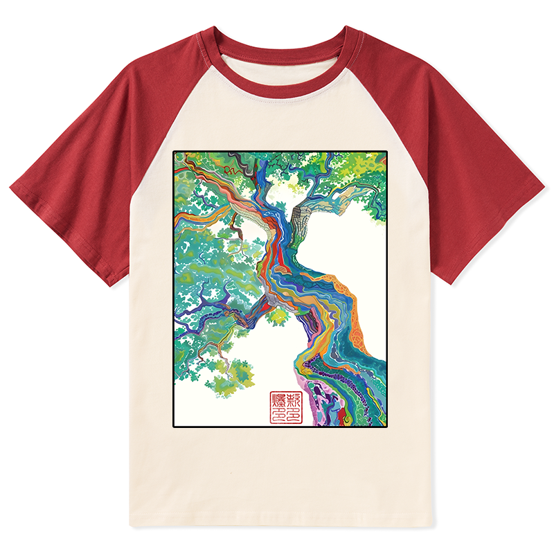 Tokyo-Tiger Colorful Magic Tree Raglan T-shirt
