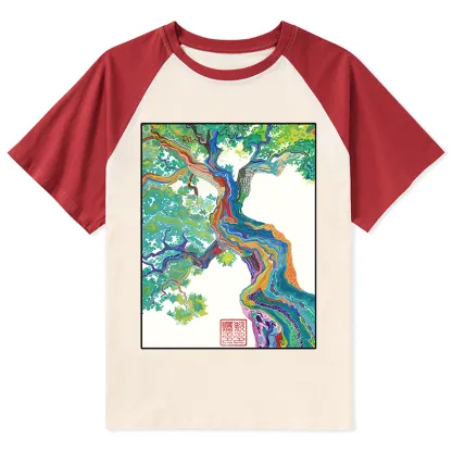 Tokyo-Tiger Colorful Magic Tree Raglan T-shirt