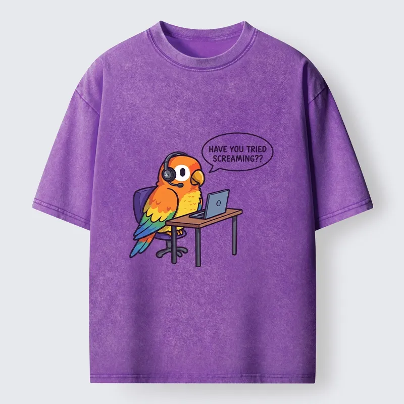 Tokyo-Tiger Funny Bird Call Center Agent Washed T-Shirt