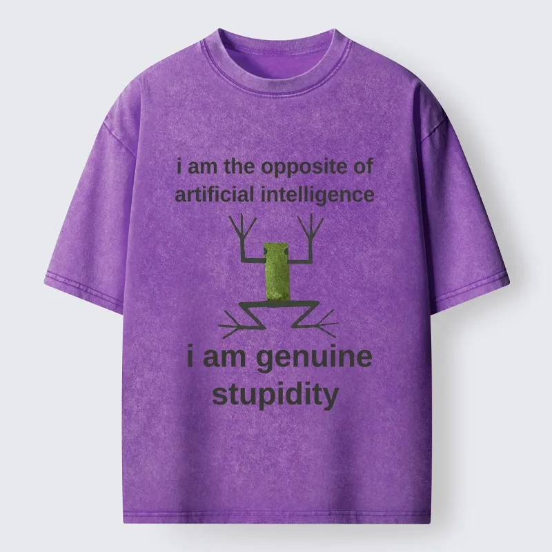 Tokyo-Tiger Genuine Stupidity Frog Meme Washed T-Shirt