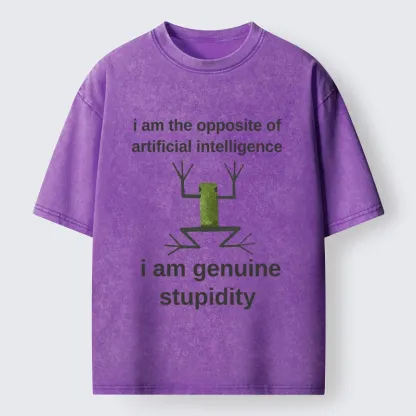 Tokyo-Tiger Genuine Stupidity Frog Meme Washed T-Shirt