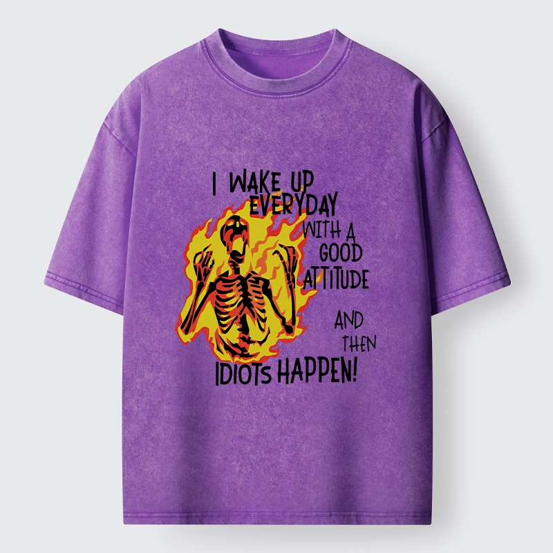 Tokyo-Tiger Skeleton With Bad Attitude Meme Washed T-Shirt