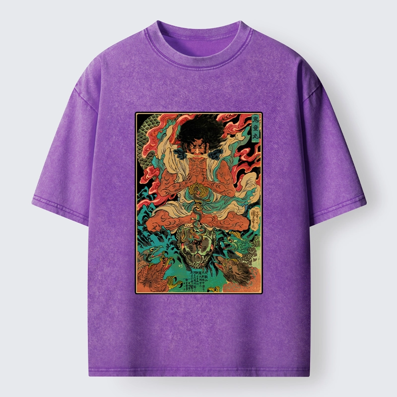 Tokyo-Tiger Classic Japanese Oni Painting Washed T-Shirt