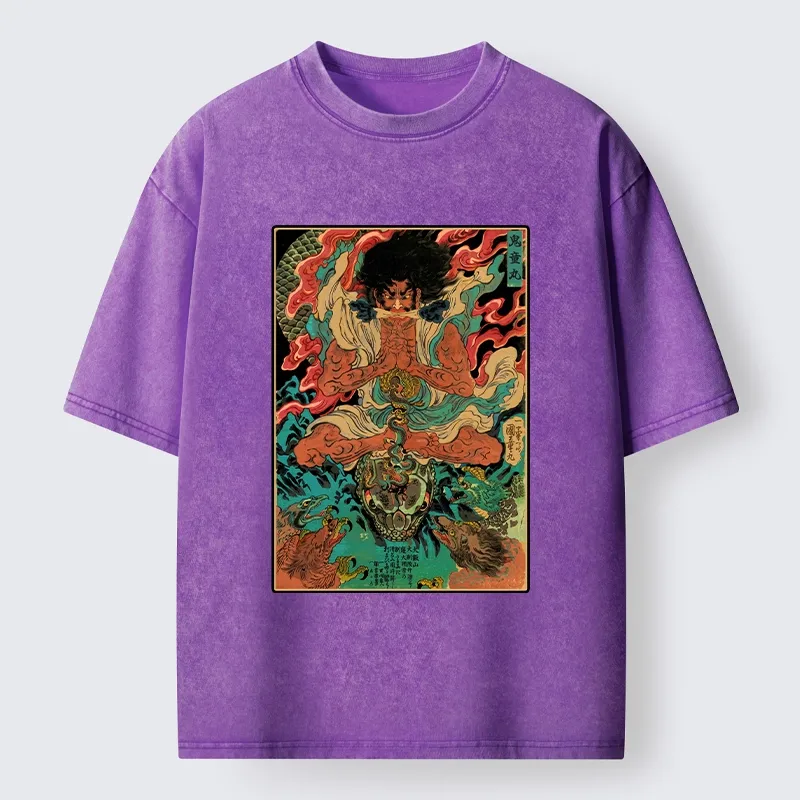 Tokyo-Tiger Classic Japanese Oni Painting Washed T-Shirt