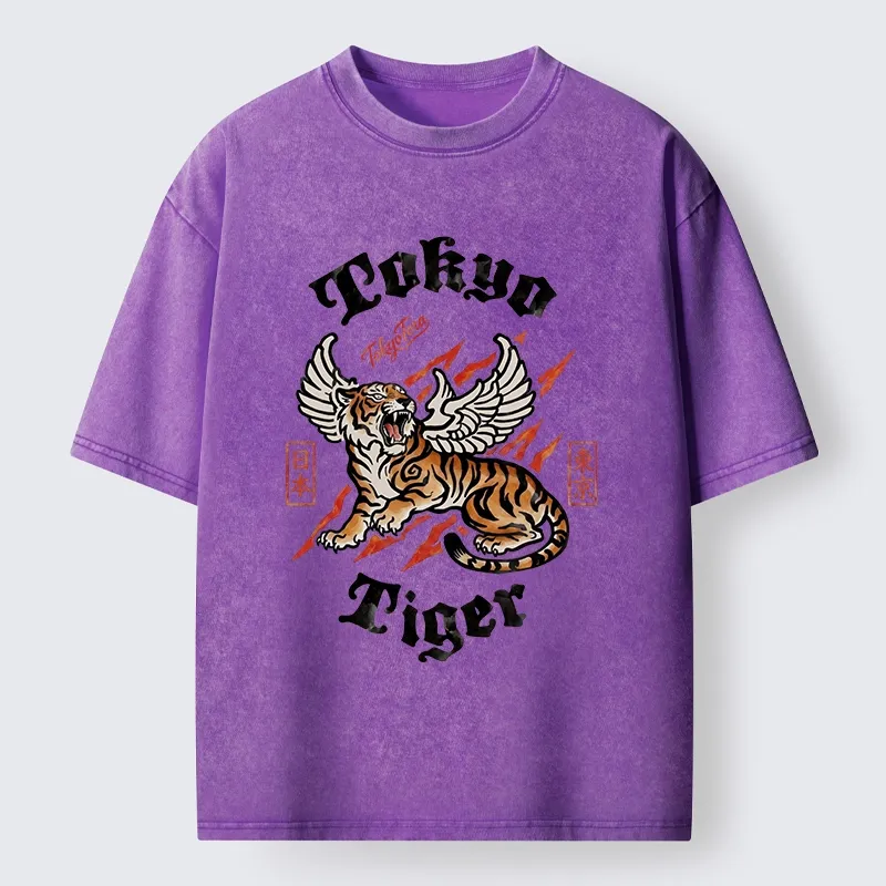 Tokyo-Tiger With Wings Art Washed T-Shirt