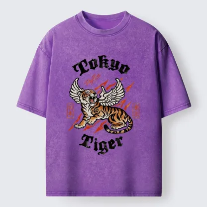 Tokyo-Tiger With Wings Art Washed T-Shirt