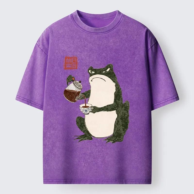 Tokyo-Tiger Frog With A Serious Tea Break Washed T-Shirt
