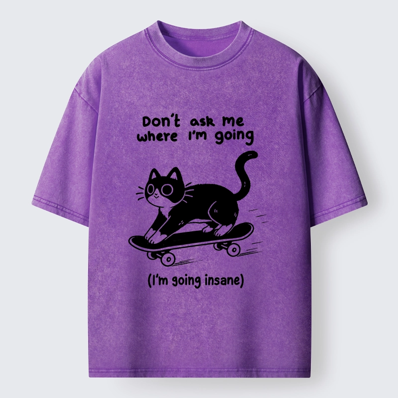 Tokyo-Tiger Black Cat Skating Away From Sanity Washed T-Shirt