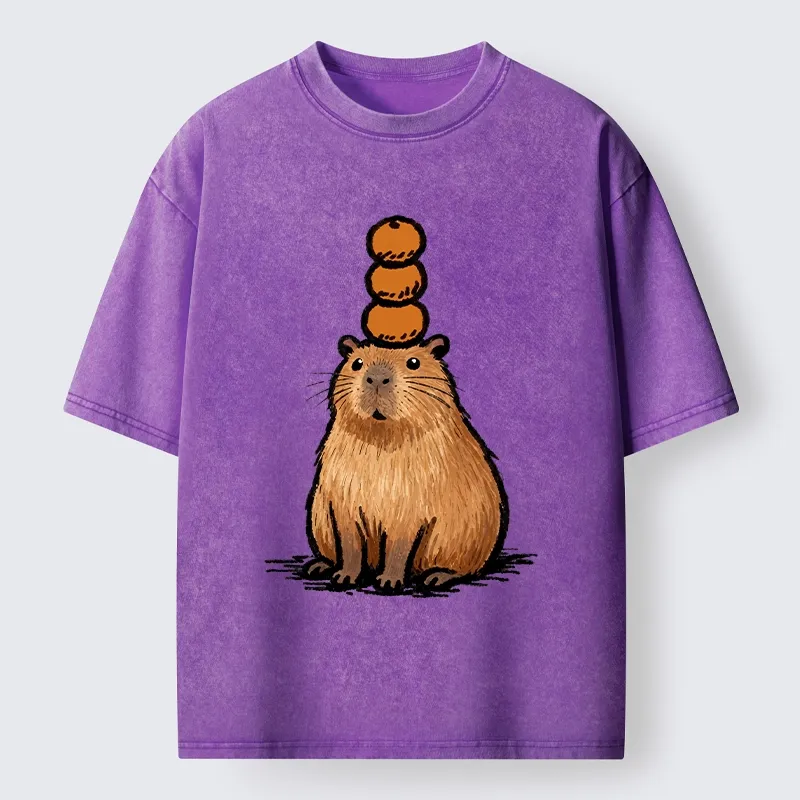 Tokyo-Tiger Funny Capybara Orange Meme Washed T-Shirt