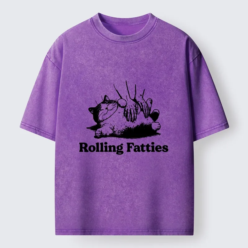 Tokyo-Tiger Rolling Fatties Cat Massage Meme Washed T-Shirt