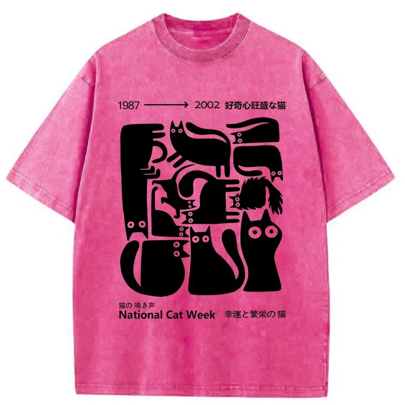 Tokyo-Tiger Curious Funny Cat Washed T-Shirt