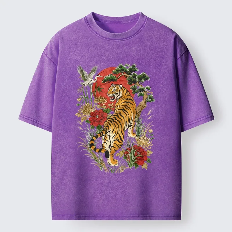 Tokyo-Tiger Majestic Tiger Under The Red Sun Washed T-Shirt